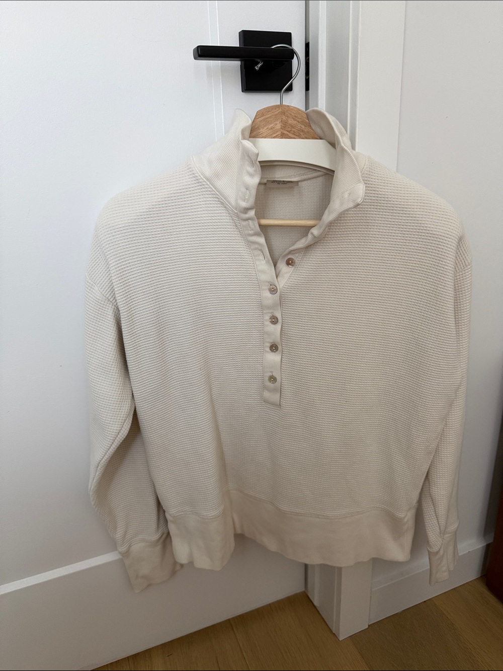 Women’s Cream Waffle-Knit Henley Sweater